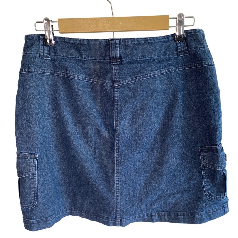 Chaus Womens Denim Jean Skirt Dark Wash Cargo Pocket Stretch Mini Skirt Size 10 - Picture 3 of 10